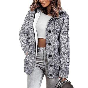 Women Winter Cardigan Fleece Lined Hooded Sweater Coat Long Sleeve Pockets Jacke